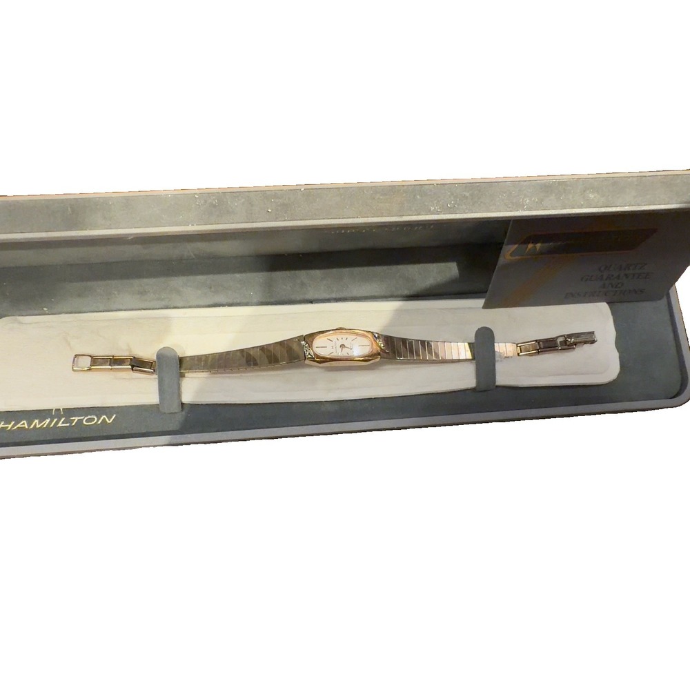 Vintage Hamilton Swiss Quartz Ladies Watch Gold Tone Original Box Papers